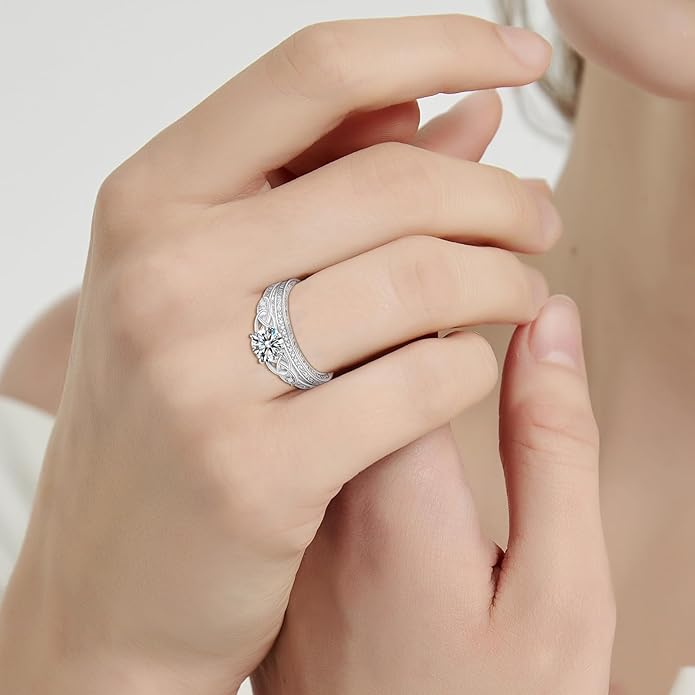 Vintage Celtic Knot Women's Engagement Ring Sets 925 Sterling Silver/14K Gold Plated Stackable Wedding Bands Rings AAAAA Cubic Zirconia Women Bridal Sets Wedding Ring Band Width 1.8mm Size 5-9