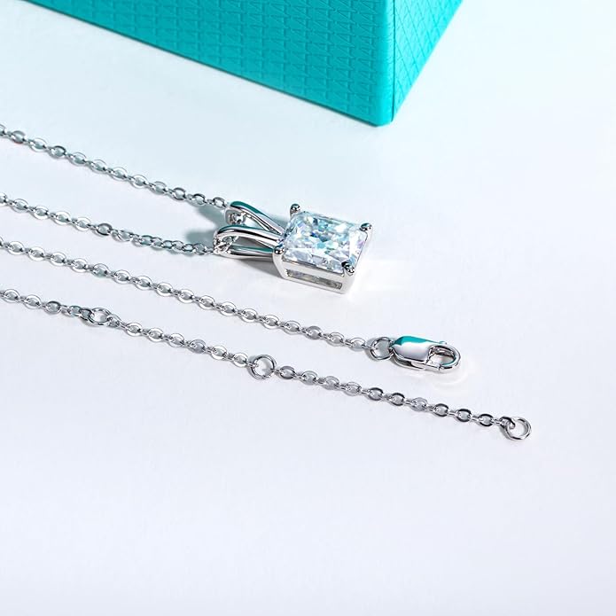 AnuClub Moissanite Pendant Necklace 2/3/4/5CT D Color VVS1 925 Sterling Silver Everyday Wear Necklace for Women Wife Her with Certificate, 40+2+3 Adjustable Chain
