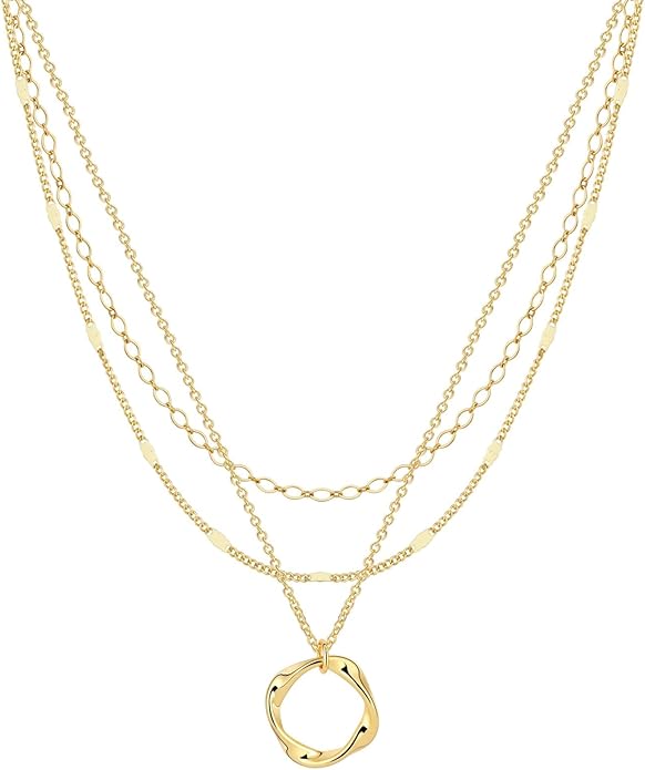 ASCOMY Layered Necklaces for Women Dainty Gold Necklace 14K Gold Plated Herringbone Necklace for Women Pearl Cross Necklace Paperclip Cuban Figaro Rope Satellite Chain Gold Choker Trendy Jewelry Gift