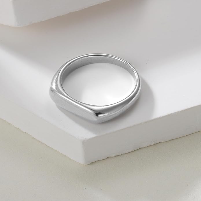 Mens Signet Rings Stainless Steel Pinky Ring for Men Women Silver/Black/Gold Square Cool Finger Ring, Gift for Dad Husband