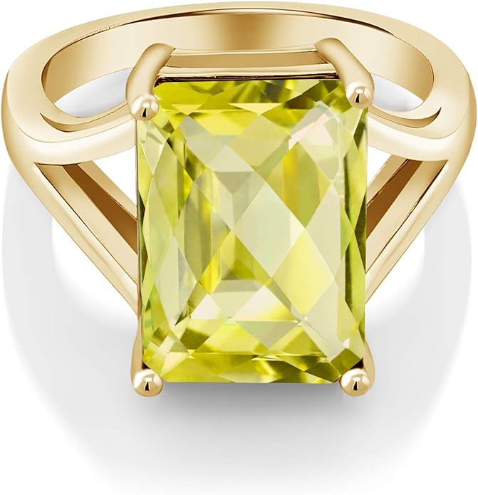 Gem Stone King 5-10 Cttw Gemstone Birthstone Solitaire Engagement Ring For Women | 18K Yellow Gold Plated Silver | 14X10MM Emerald Cut | Wedding Anniversary Ring | Available In Size 5, 6, 7, 8, 9