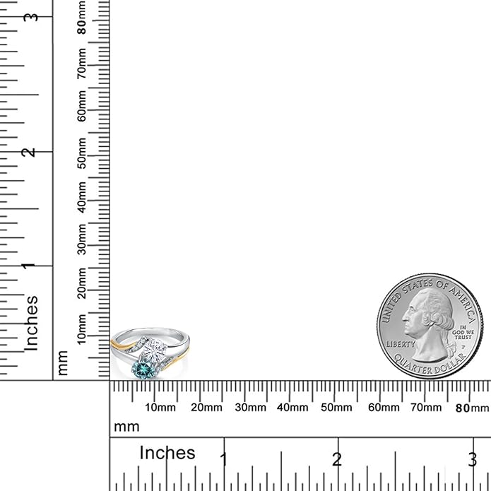 Gem Stone King 925 Silver and 10K Yellow Gold Customized and Personalized Engraved 5MM Round 2 Stone Gemstone Birthstone and White Lab Grown Diamond Accent Engagement Ring