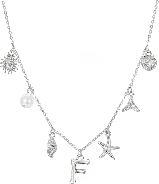 Initial Charm Necklace For Women Shell Letter Necklaces Gold Charms Pendant Boho Summer Seashell Beach 14k Starfish Surfer Jewelry Gifts