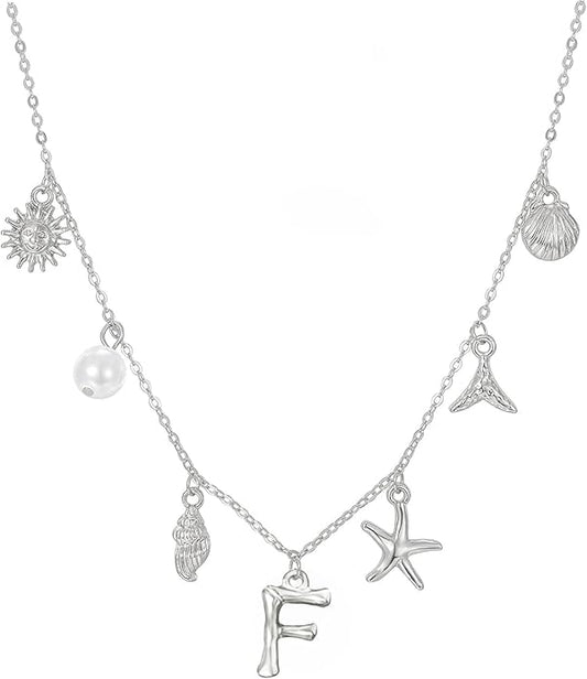 Initial Charm Necklace For Women Shell Letter Necklaces Gold Charms Pendant Boho Summer Seashell Beach 14k Starfish Surfer Jewelry Gifts