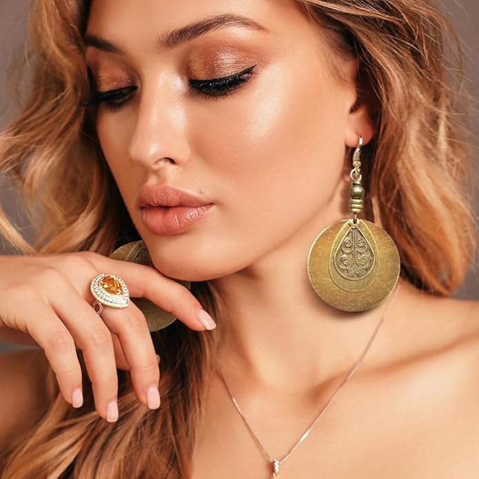 Hefanny 12 Pairs Teardrop Druse Crystal Drop Dangle Earrings for Women Cubic Zirconia Huggie Hoop Earring Jewelry Set Christmas Gifts