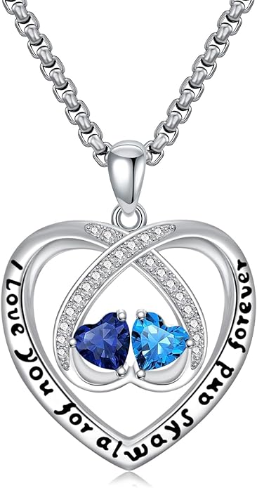 Birthstone Necklaces for Women I Love You for Always and Forever Heart Pendant Necklace Anniversary Jewelry Christmas Valentine Mothers Day Birthday Gifts for Her Wife Girlfriend