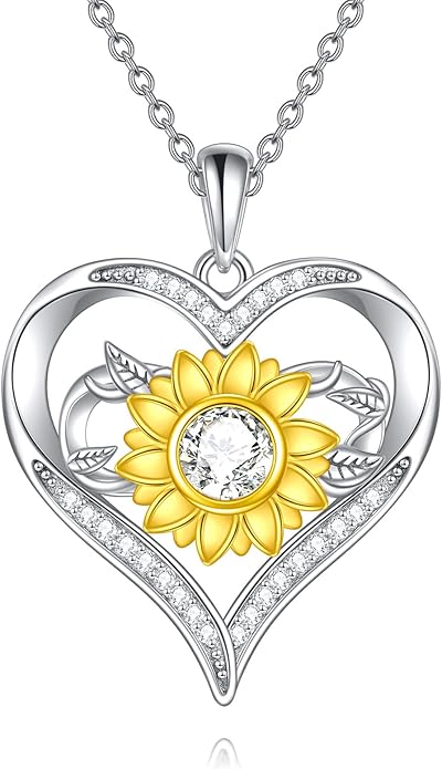 Sunflower Necklace for Women, 18K Gold Plated Silver Moissanite Sunflower Heart/Cross Pendant Necklace You are My Sunshine Gifts Sunflower Jewelry Birthday Christmas Mothers Day Gifts for Her Girlfriend Wife