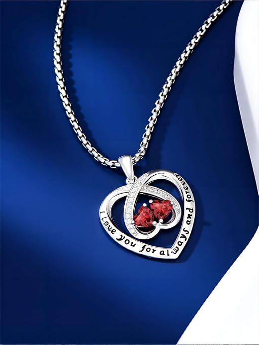 Birthstone Necklaces for Women I Love You for Always and Forever Heart Pendant Necklace Anniversary Jewelry Christmas Valentine Mothers Day Birthday Gifts for Her Wife Girlfriend