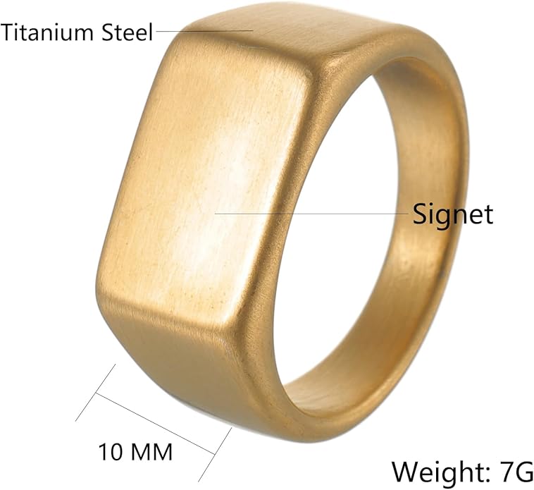 Mens Signet Rings Stainless Steel Pinky Ring for Men Women Silver/Black/Gold Square Cool Finger Ring, Gift for Dad Husband