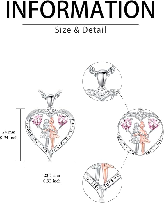 Always My Sister Forever My Friend Birthstone Pendant Necklace Women Jewelry Christmas Valentine Mothers Day Birthday Gifts for Women Sister From Sister