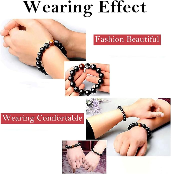 Black Obsidian Bracelet,Feng Shui Black Obsidian Wealth Bracelet for Women Men Couples Handmade Stretch Obsidian Bracelet Bangle with Carved Pixiu Tiger Eye Stone Attract Wealth Money and Good Luck