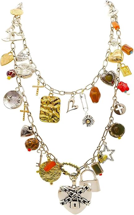 Chunky Retro Heart Necklace for Women Antique Layer Beach Ocean Moon Stars Western Boho Charm Necklaces Retro Link Chain Jewelry