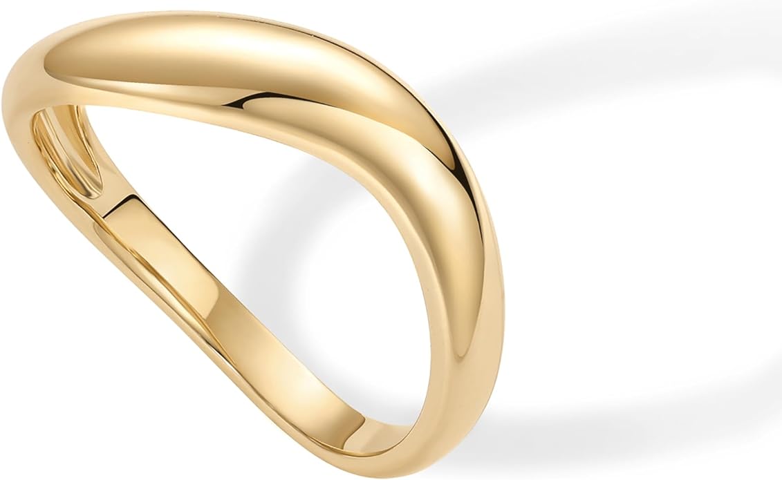 PAVOI 14K Gold Plated Wavy Stackable Ring for Women | Twisted Wave Band | Delicate Eternity Rings