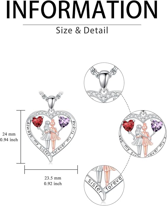 Always My Sister Forever My Friend Birthstone Pendant Necklace Women Jewelry Christmas Valentine Mothers Day Birthday Gifts for Women Sister From Sister