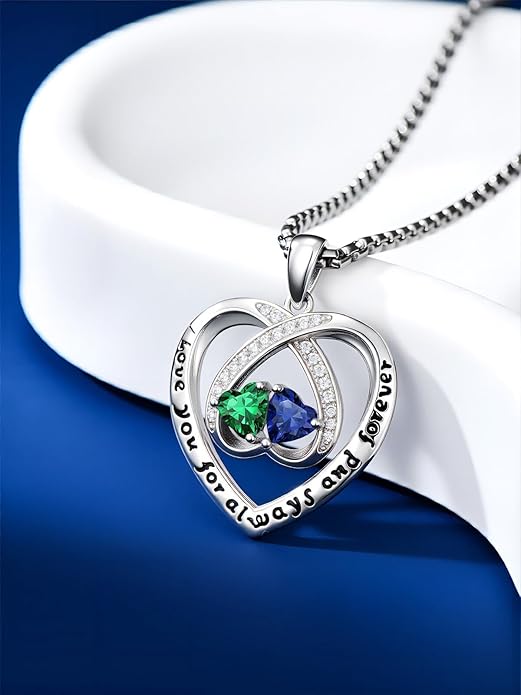 Birthstone Necklaces for Women I Love You for Always and Forever Heart Pendant Necklace Anniversary Jewelry Christmas Valentine Mothers Day Birthday Gifts for Her Wife Girlfriend