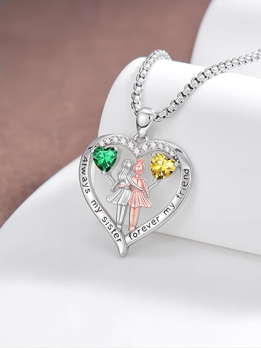 Always My Sister Forever My Friend Birthstone Pendant Necklace Women Jewelry Christmas Valentine Mothers Day Birthday Gifts for Women Sister From Sister