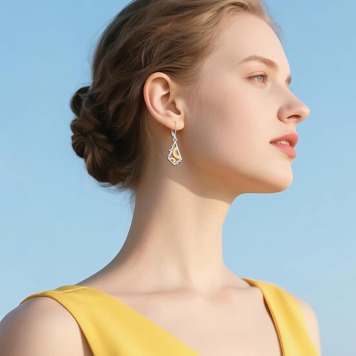 Scottish Thistle/Sunflower/Violet/Daffodil/Orchid Earrings Sterling Silver Flower Dangle Dangling Drop Boho Earrings Jewelry Gifts for Women