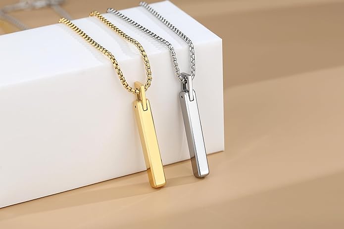 COAI Tungsten Bar Necklace for Men, Men's Pendant Necklace God/Silver 20"-26"