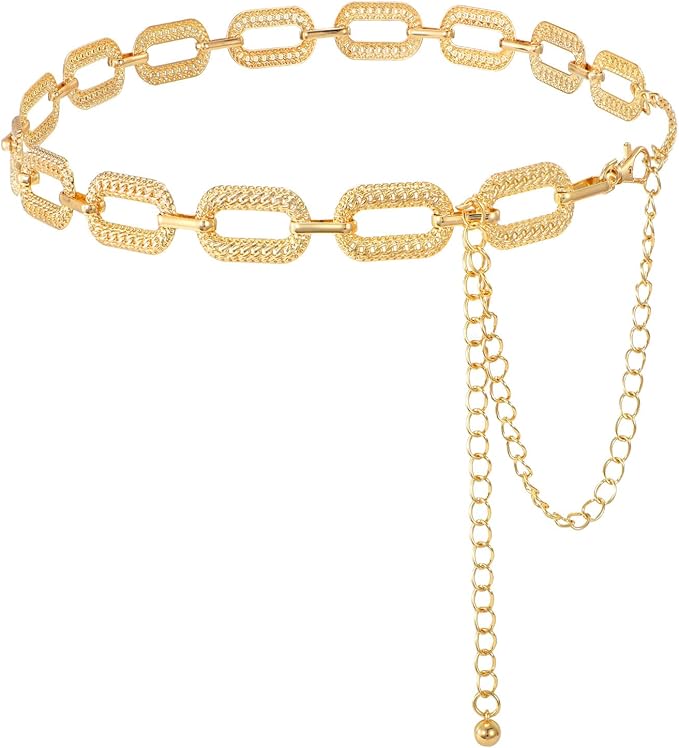 WHIPPY Metal Waist Chain Belt Women Adjustable Body Link Belts Ladies Fashion Chain for Jeans Dress