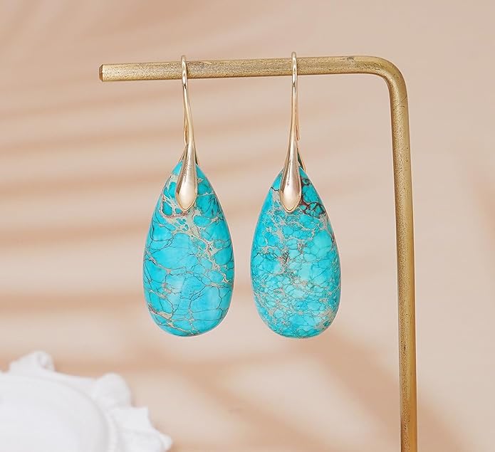Natural Stone Earrings Waterdrop Stone Dangle Earrings for Women