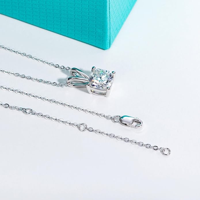 AnuClub Moissanite Pendant Necklace 2/3/4/5CT D Color VVS1 925 Sterling Silver Everyday Wear Necklace for Women Wife Her with Certificate, 40+2+3 Adjustable Chain