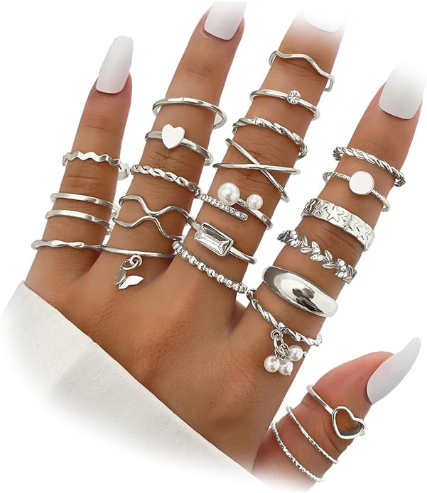 IFKM 51 Pcs Gold Knuckle Rings Set For Women Girls Vintage Stackable Joint Finger Midi Rings Dainty Cubic Zirconia Crystal Simple Twist Hollow Cute Rings Pack Jewelry Gift