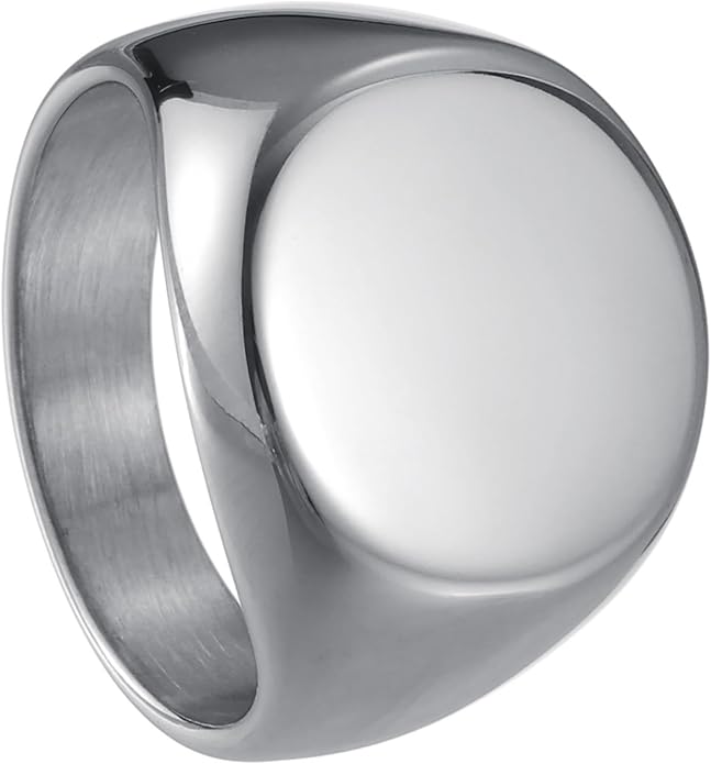 Mens Signet Rings Stainless Steel Pinky Ring for Men Women Silver/Black/Gold Square Cool Finger Ring, Gift for Dad Husband