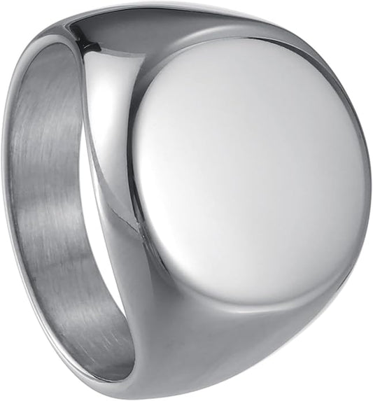 Mens Signet Rings Stainless Steel Pinky Ring for Men Women Silver/Black/Gold Square Cool Finger Ring, Gift for Dad Husband