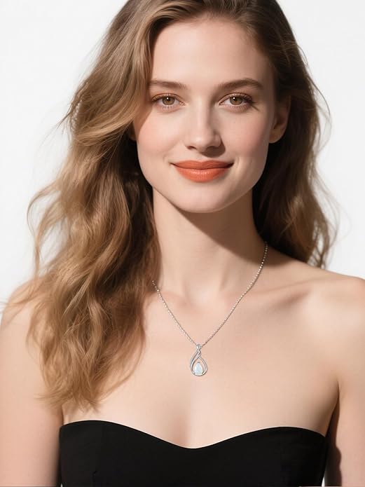 Teardrop Birthstone Necklace for Women 925 Sterling Silver Pear-Shaped Pendant Anniversary Mother's Day Birthday Jewelry Gifts for Her