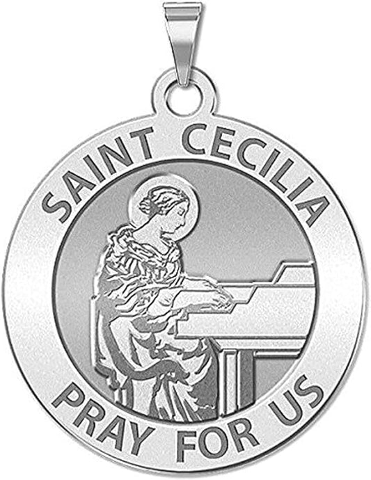 PicturesOnGold.com Saint Cecilia Religious Medal (Grand Piano) - - 2/3 Inch Size of Dime, Sterling Silver
