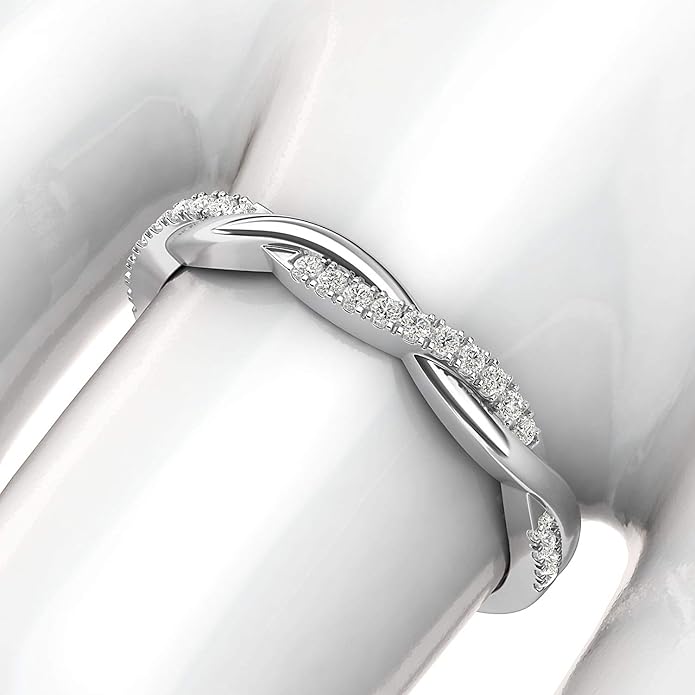 14k White Gold 2.5mm Petite Twisted Vine Simulated Diamond Ring Wedding Band Matching Ring