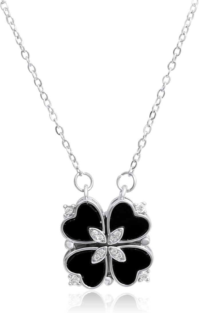 18K Gold Stainless Steel Gold Plated Necklace with Clove Hearts Charm - Can Be Worn Two Ways (Elegant A)