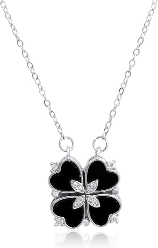 18K Gold Stainless Steel Gold Plated Necklace with Clove Hearts Charm - Can Be Worn Two Ways (Elegant A)