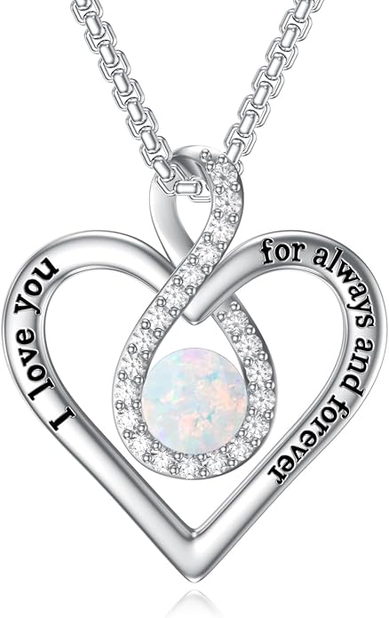 I Love You For Always and Forever Birthstone Necklace Infinity Love Heart Pendant Jewelry Christmas Valentine Mothers Day Birthday Gifts for Women Her Wife Girlfriend
