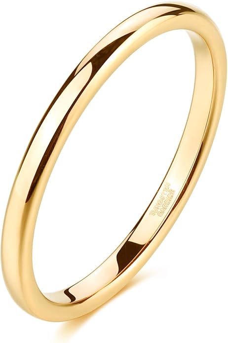 TRUMIUM 2mm 4mm 6mm 8mm Tungsten Wedding Band Ring for Men Women Gold/Rose Gold/Silver Domed High Polish Comfort Fit 4-15