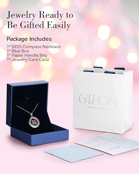 S925 Necklace Gift for Wife |Compass Jewelry |Women Anniversary |Sterling Silver |Girlfriend Birthday Gifts for Her Valentines |I'd be Lost without You |Jewel 18K Gold