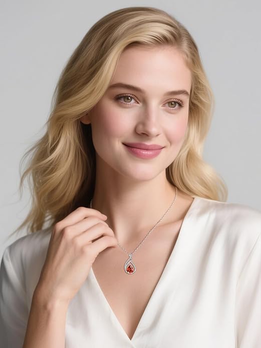 Teardrop Birthstone Necklace for Women 925 Sterling Silver Pear-Shaped Pendant Anniversary Mother's Day Birthday Jewelry Gifts for Her