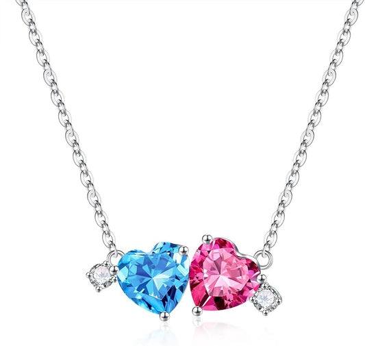 Iefil Double Birthstone Necklace for Women - 0.8CT 925 Sterling Silver Birthstone Necklace, Gifts for Her Wife Girlfriend Mom