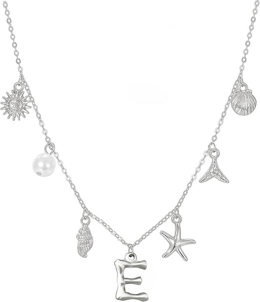 Initial Charm Necklace For Women Shell Letter Necklaces Gold Charms Pendant Boho Summer Seashell Beach 14k Starfish Surfer Jewelry Gifts