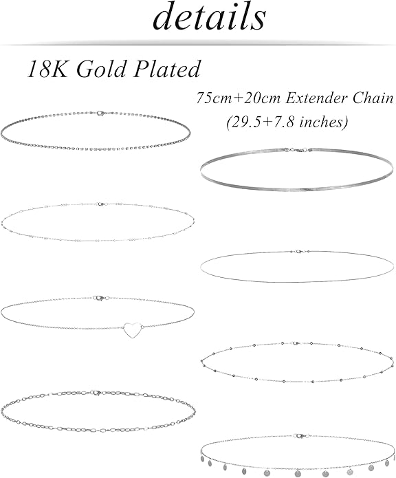 Tornito 8Pcs Waist Belly Chain 18K Gold Plated CZ Heart Pearl Snake Bead Sequin Paperclip Belly Chain Summer Beach Sexy Body Chains Jewelry Accessories for Women Adjustable