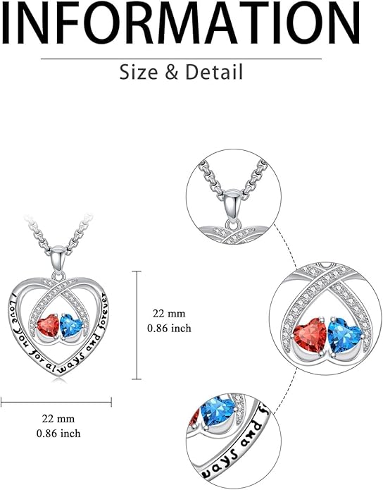 Birthstone Necklaces for Women I Love You for Always and Forever Heart Pendant Necklace Anniversary Jewelry Christmas Valentine Mothers Day Birthday Gifts for Her Wife Girlfriend