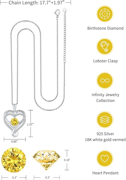 Jewelry for Women Wife Infinity Heart Birthstone I Love You Necklace S925 Anniversary Women Necklaces for Her Wife Birthday Gift Ideas, Birthday Present for Girlfriend Mom Daughter Sterling Silver