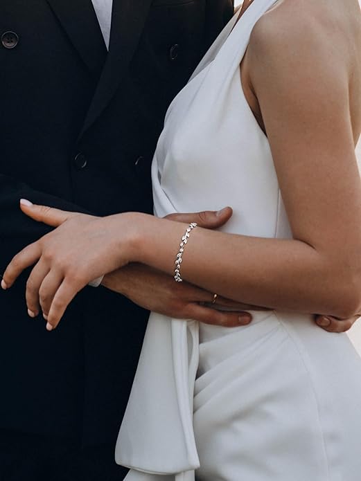 SWEETV Cubic Zirconia Wedding Bridal Bracelet for Brides,Bridesmaids, Silver Crystal Elegant Tennis Bracelet for Women Prom Jewelry Gifts