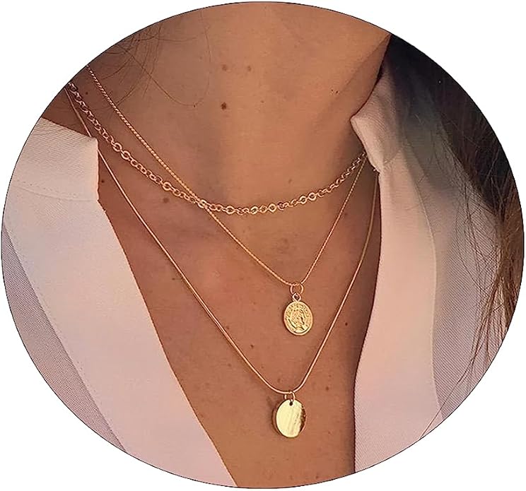 ASCOMY Layered Necklaces for Women Dainty Gold Necklace 14K Gold Plated Herringbone Necklace for Women Pearl Cross Necklace Paperclip Cuban Figaro Rope Satellite Chain Gold Choker Trendy Jewelry Gift