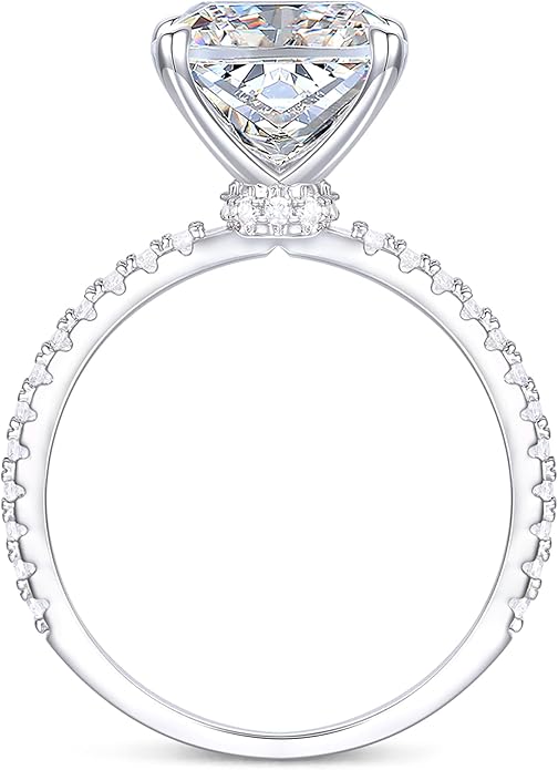 14K Gold Moissanite Engagement Rings, 4CT Elongated Cushion Cut Moissanite Rings, Classic 4-Prong White Gold Moissanite Engagement Rings for Women