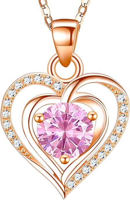 RIVIKO Heart Birthstone Pendant Necklace for Women 925 Sterling Silver Zirconia Necklaces Wedding Anniversary Birthday Mothers Day Jewelry Gifts For Her Mother Wife