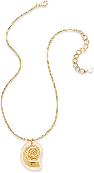 Seashell Necklace for Women, Gold Statement Fish Shell Pendant Necklace Beach Summer Shell Jewelry