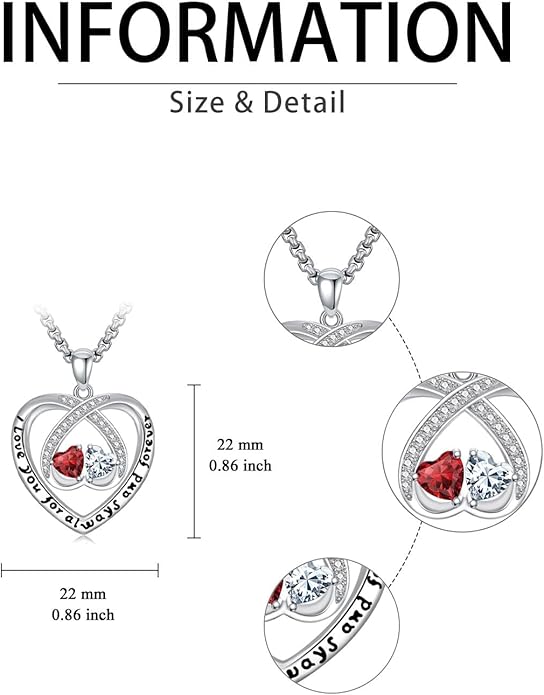 Birthstone Necklaces for Women I Love You for Always and Forever Heart Pendant Necklace Anniversary Jewelry Christmas Valentine Mothers Day Birthday Gifts for Her Wife Girlfriend