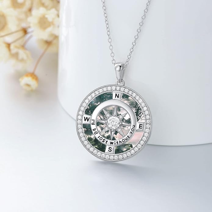 TOUPOP Compass Necklace for Women 925 Sterling Silver I'd be Lost without You Compass Pendant Birthstone Necklaces Anniversary Jewelry Birthday Gift for Girlfriend Wife Graduation Gifts for Her Daugthter