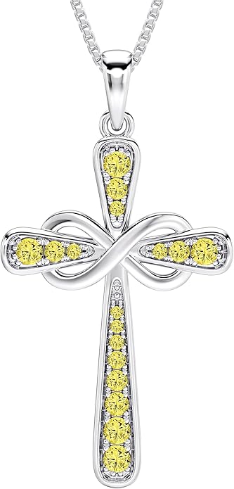 YL 925 Sterling Silver Cross Necklace for Women Halo Infinity Pendant Birthstone Jewelry for Mom